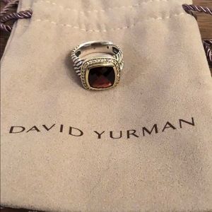 David Yurman ring with garnet stone & diamonds
